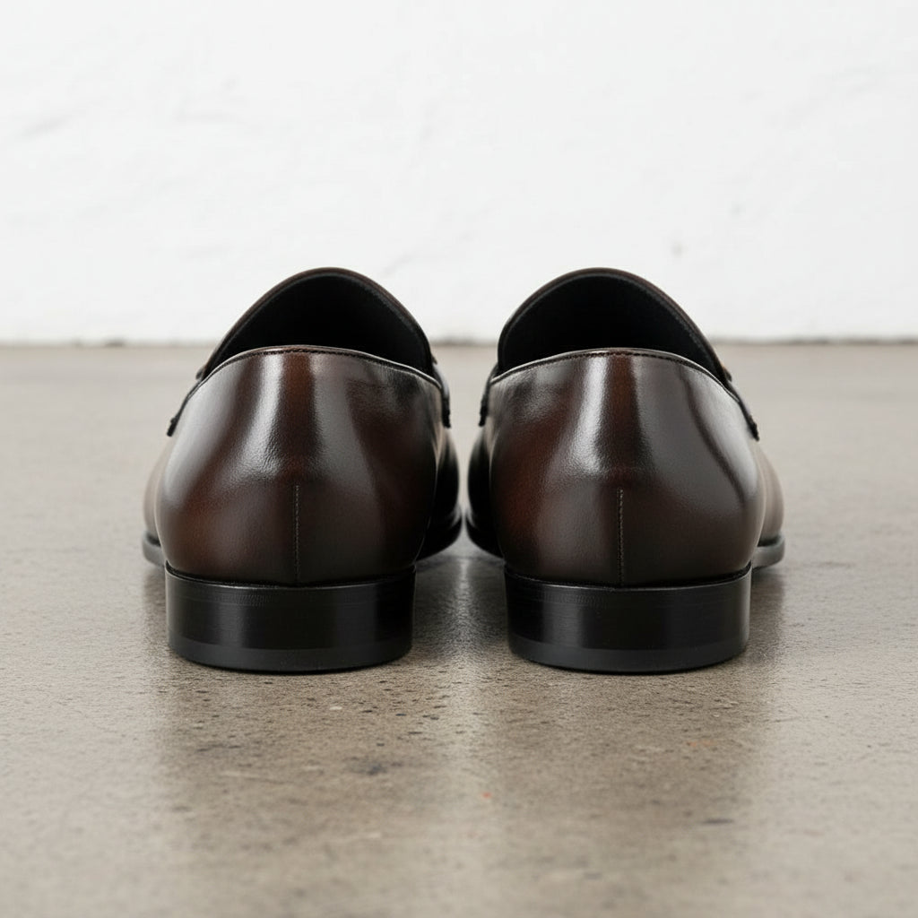 Handmade Men's Full Grain Leather Modern Loafers - back-view