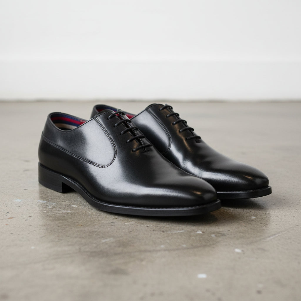 Handmade Men's Full Grain Leather Oxford Shoes - angle-view-showing-depth