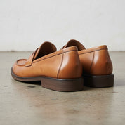 Handmade Men's Full Grain Leather Penny Loafer Shoes - back-view