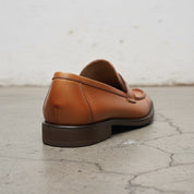 Handmade Men's Full Grain Leather Penny Loafer Shoes - detail-view-showing-texture