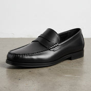 Handmade Men's Full Grain Leather Penny Loafer Shoe - detail-view-showing-texture