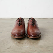 Handmade Men's Full Grain Leather Perforated Derby Dress Shoes - front-view