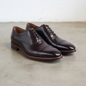 Handmade Men's Full Grain Leather Polished Cap Toe Shoes - 3-4-right-view