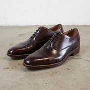 Handmade Men's Full Grain Leather Polished Cap Toe Shoes - angle-view-showing-depth