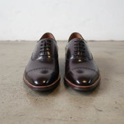 Handmade Men's Full Grain Leather Polished Cap Toe Shoes - front-view