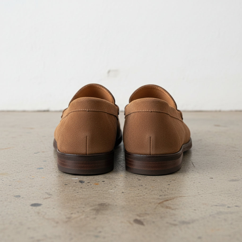 Handmade Men's Full Grain Leather Suede Casual Loafers - back-view