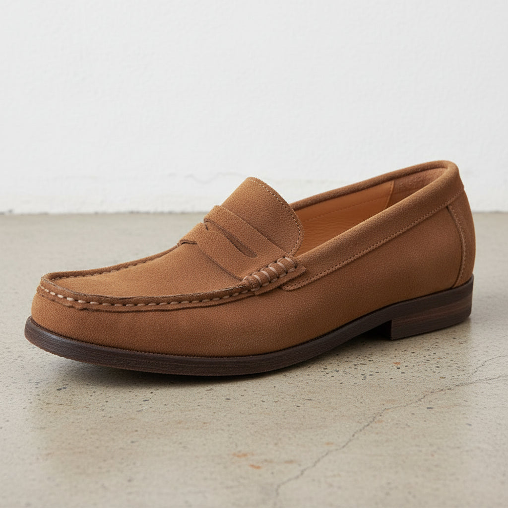 Handmade Men's Full Grain Leather Suede Casual Loafers - detail-view-showing-texture