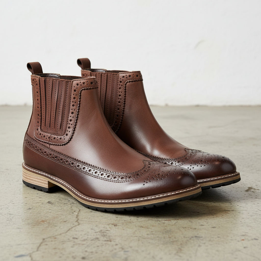 Handmade Men's Full Grain Leather Suede Dress Boots - 3-4-right-view