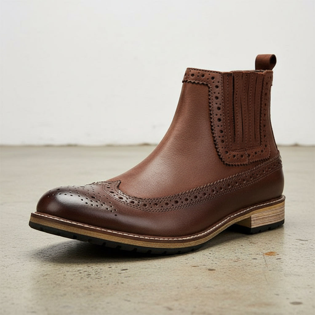 Handmade Men's Full Grain Leather Suede Dress Boots - detail-view-showing-texture