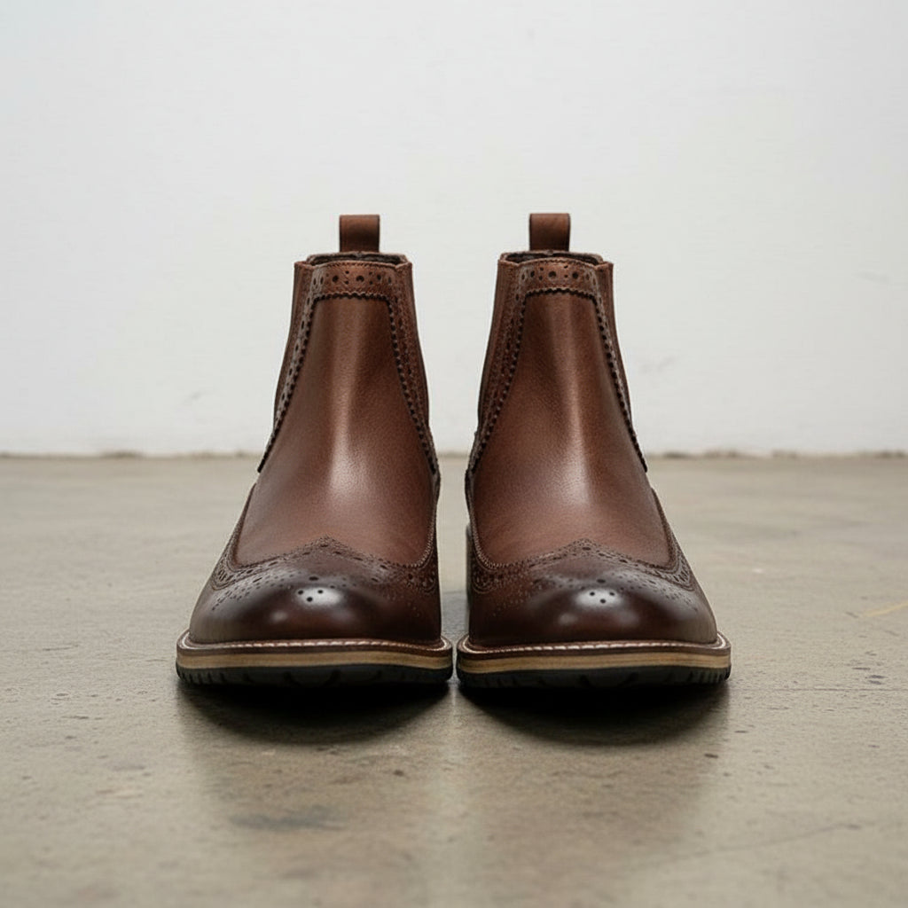 Handmade Men's Full Grain Leather Suede Dress Boots - front-view