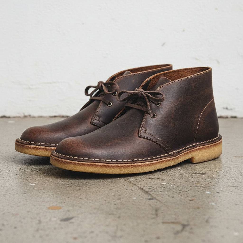 Handmade Men's Full Grain Leather Suede Vintage Desert Boots - angle-view-showing-depth