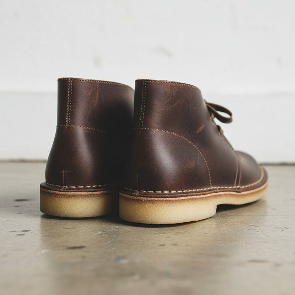 Handmade Men's Full Grain Leather Suede Vintage Desert Boots - back-view