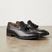 Handmade Men's Full Grain Leather Tassel Loafers - 3-4-right-view