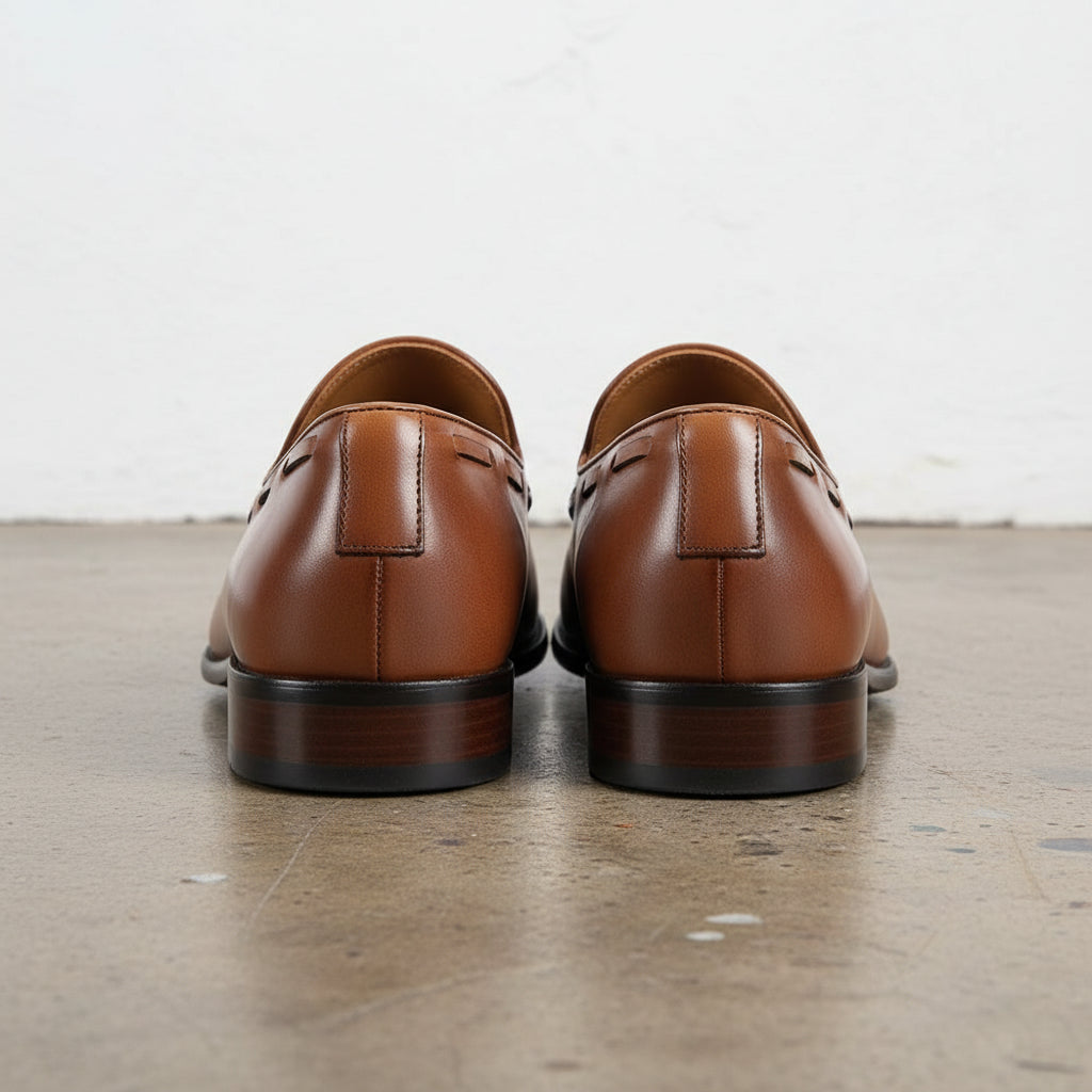 Handmade Men's Full Grain Leather Tassel Loafers - back-view