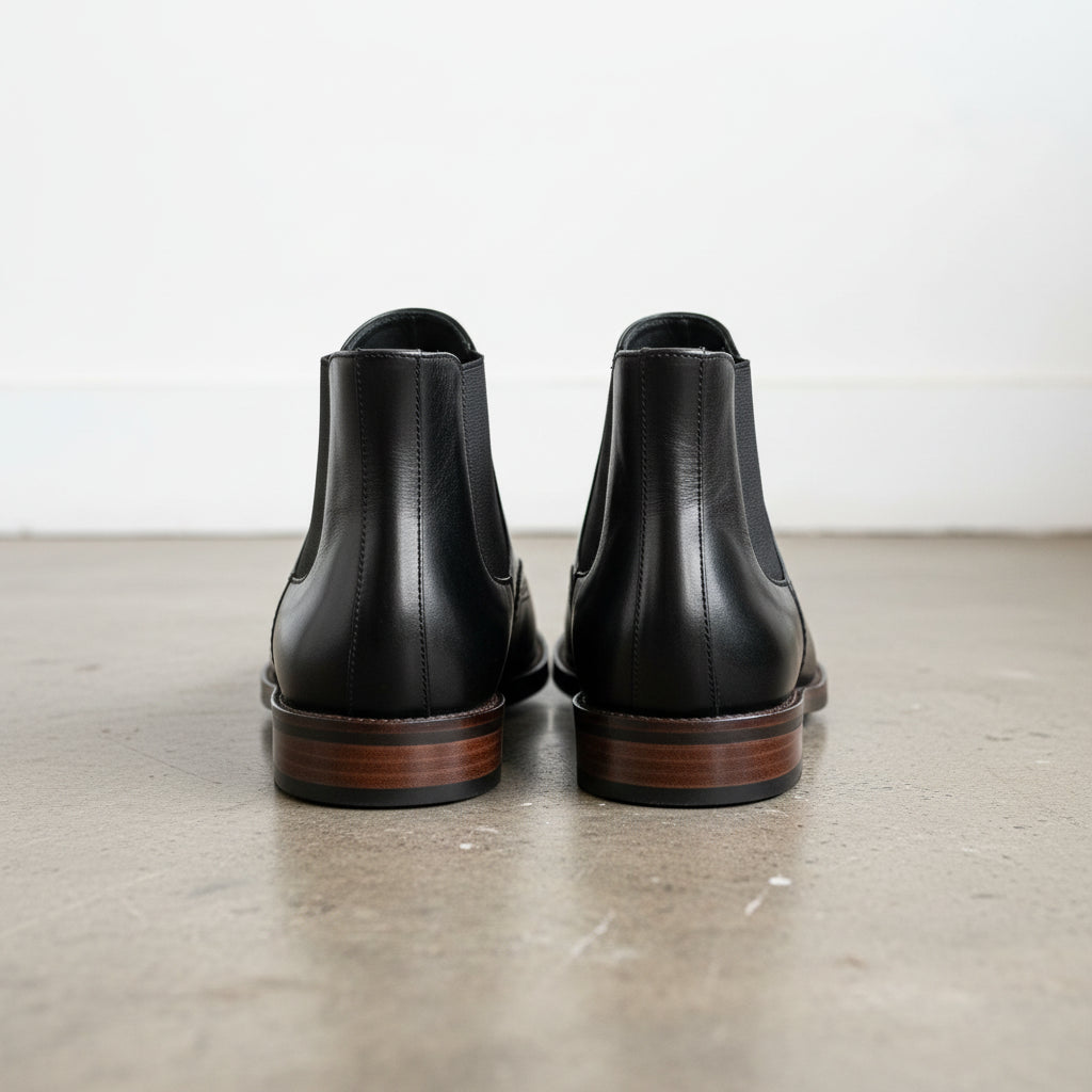 Handmade Men's Full Grain Leather Wingtip Chelsea Boots - back-view