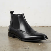 Handmade Men's Full Grain Leather Wingtip Chelsea Boots - detail-view-showing-texture