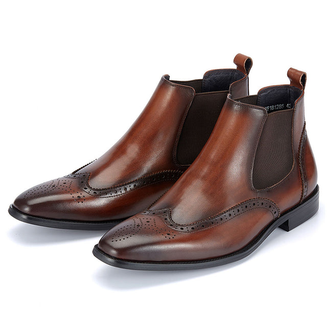 Men's Beige Perforated Wingtip Chelsea Boots main image 0