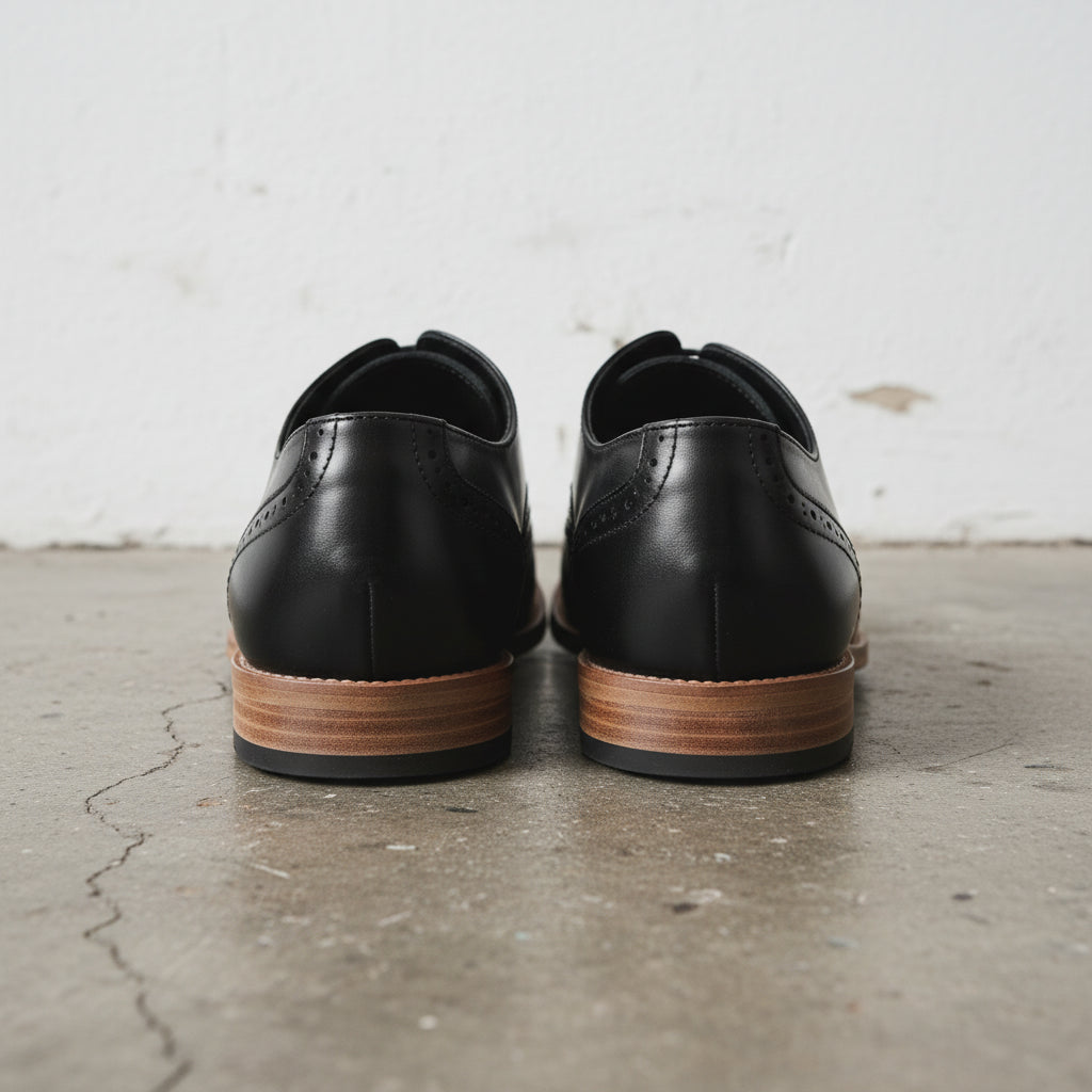 Handmade Men's Full Grain Leather Wingtip Dress Shoes - back-view