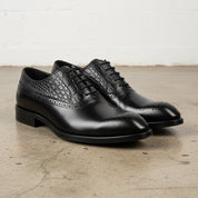 Handmade Men's Full Grain Leather Wingtip Formal Shoes - angle-view-showing-depth