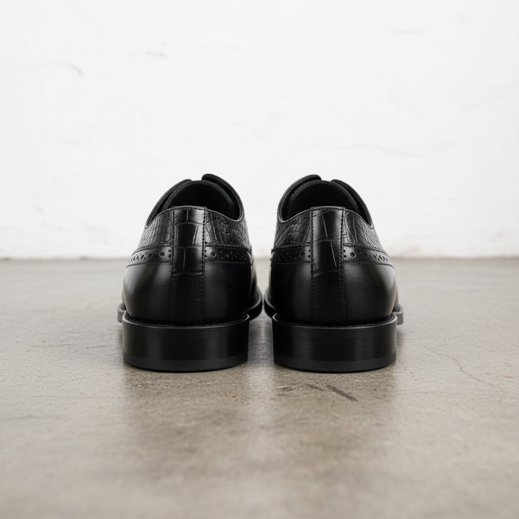 Handmade Men's Full Grain Leather Wingtip Formal Shoes - back-view