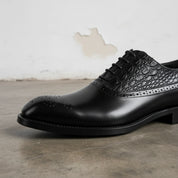Handmade Men's Full Grain Leather Wingtip Formal Shoes - detail-view-showing-texture
