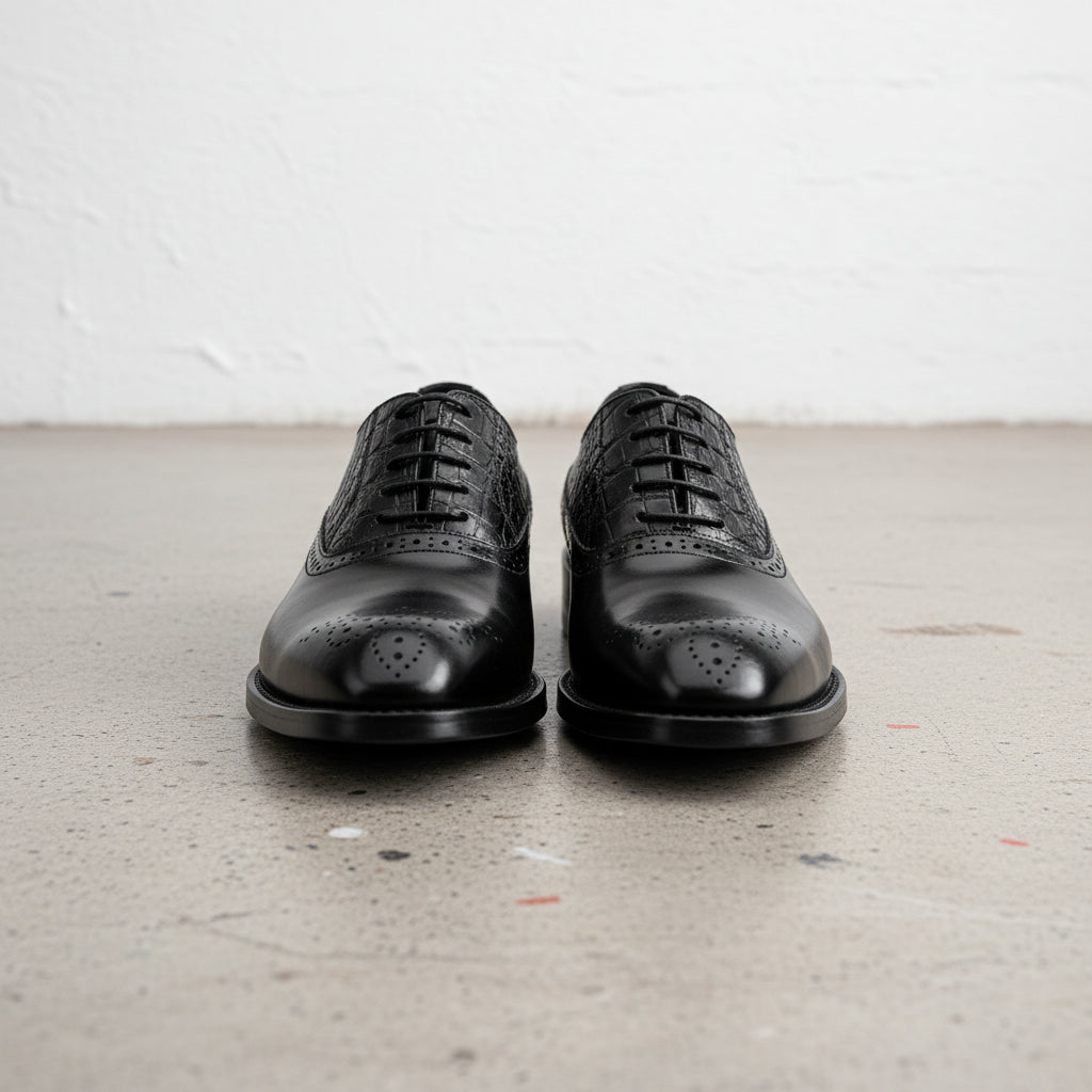 Handmade Men's Full Grain Leather Wingtip Formal Shoes - front-view