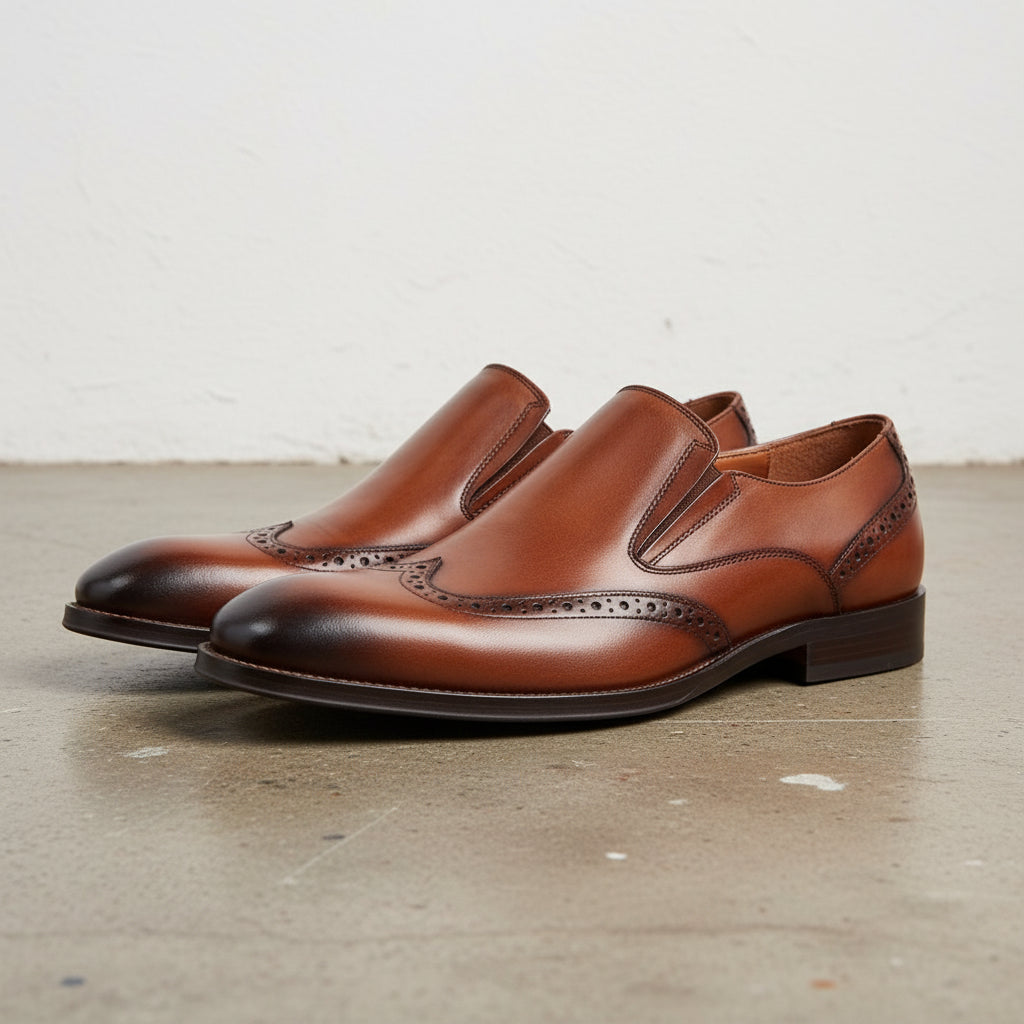 Handmade Men's Full Grain Leather Wingtip Loafers - 3-4-right-view