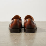 Handmade Men's Full Grain Leather Wingtip Loafers - back-view