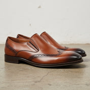 Handmade Men's Full Grain Leather Wingtip Loafers - detail-view-showing-texture