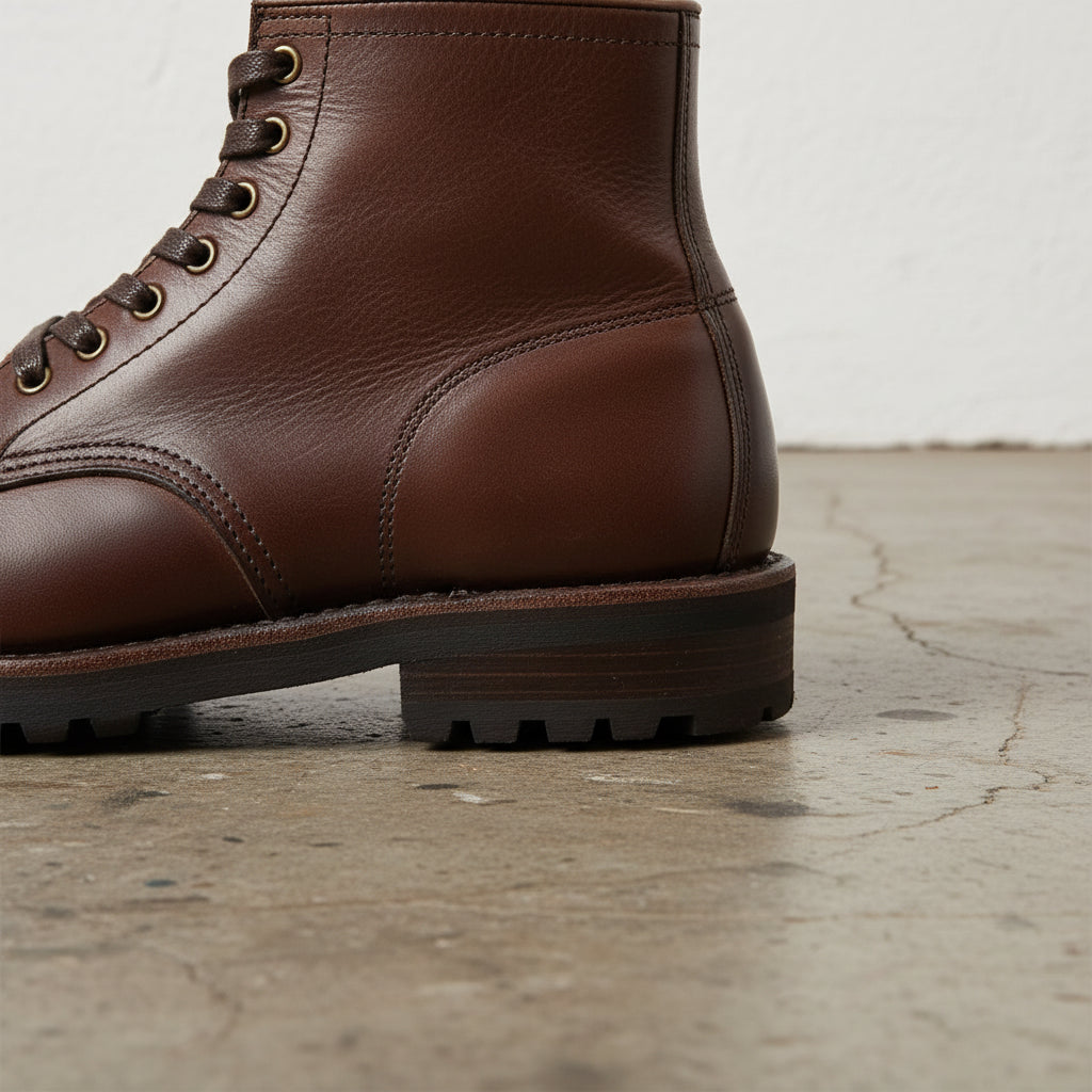 Handmade Men's Full Grain Leather Work Boots - detail-view-showing-texture