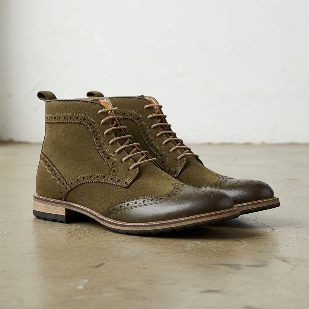 Handmade Men's Full Grain Premium Leather Brogue Boots - 3-4-right-view