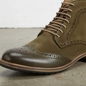 Handmade Men's Full Grain Premium Leather Brogue Boots - detail-view-showing-texture