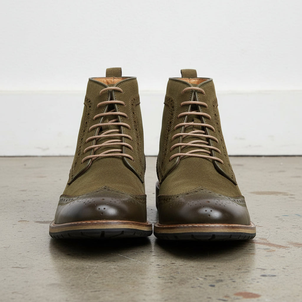 Handmade Men's Full Grain Premium Leather Brogue Boots - front-view