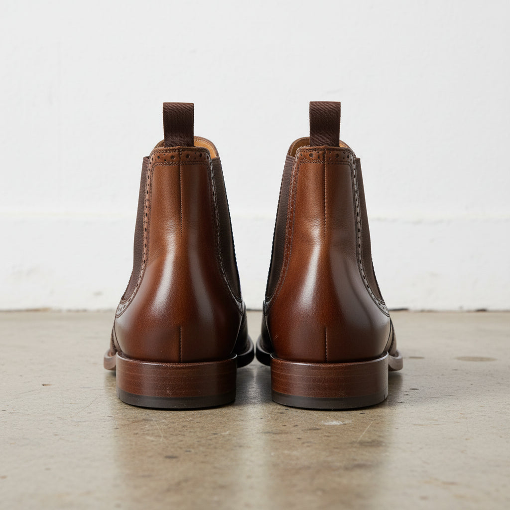 Handmade Men's Full Grain Premium Leather Brogue Chelsea Boots - back-view