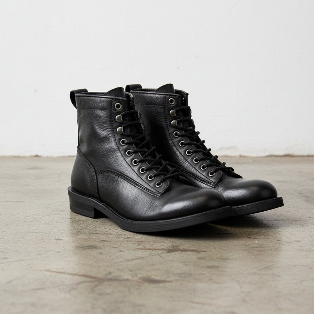 Handmade Men's Full Grain Premium Leather Lace-Up Boots - angle-view-showing-depth