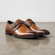 Handmade Men's Full Grain Premium Leather Monk Strap Shoes - 3-4-right-view