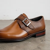 Handmade Men's Full Grain Premium Leather Monk Strap Shoes - detail-view-showing-texture