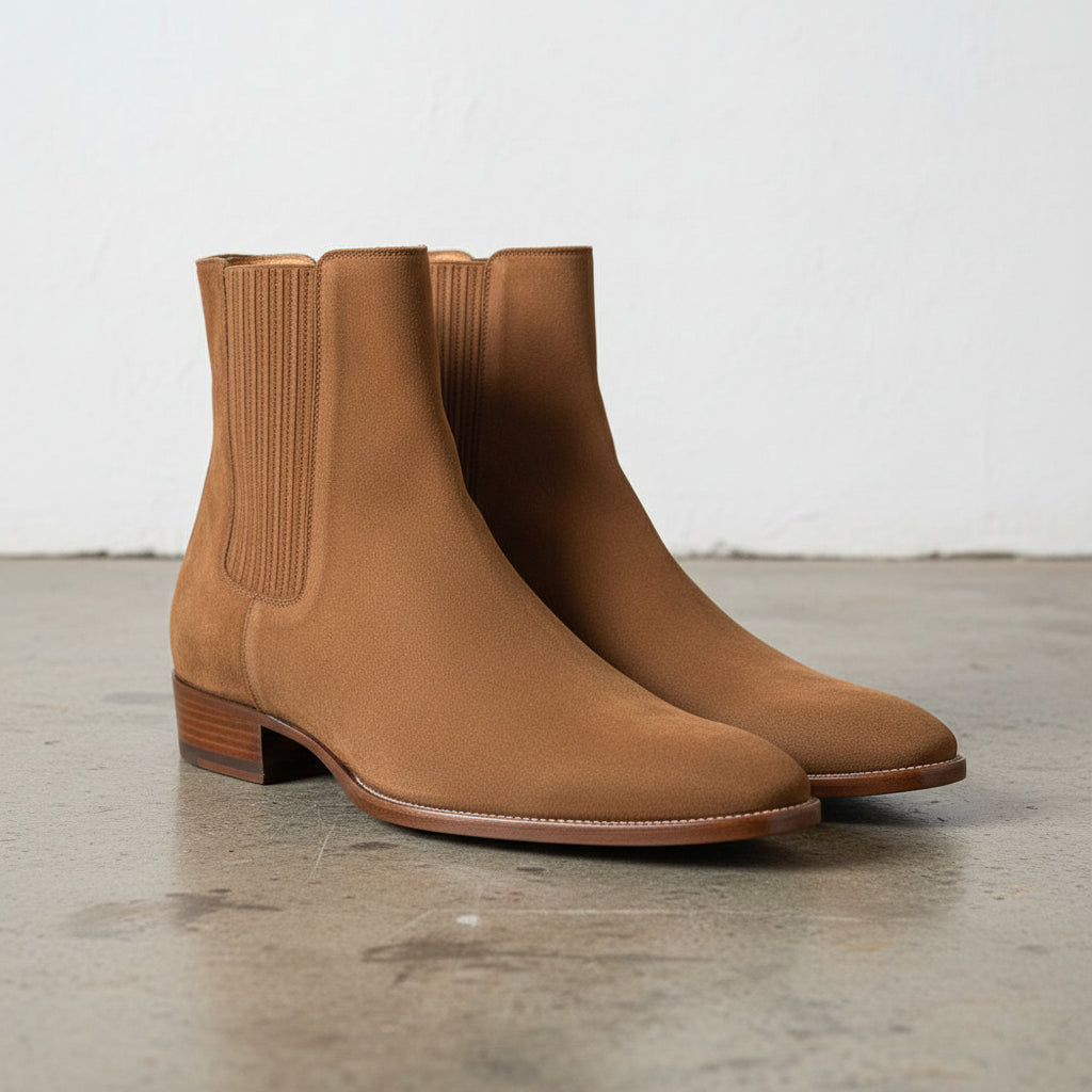 Handmade Men's Full Grain Suede Chelsea Boots - 3-4-right-view