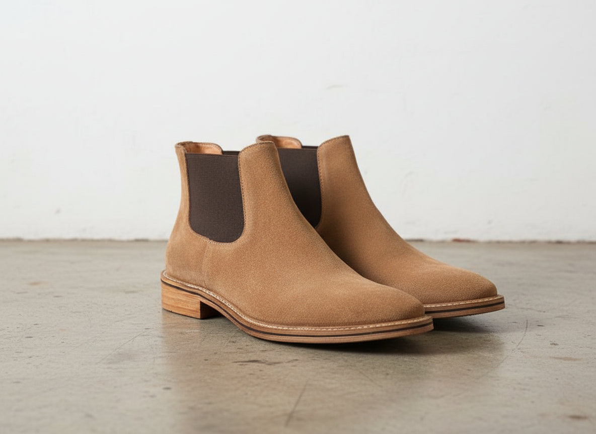 Handmade Men's Full Grain Suede Chelsea Boots - 3-4-right-view