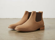 Handmade Men's Full Grain Suede Chelsea Boots - angle-view-showing-depth