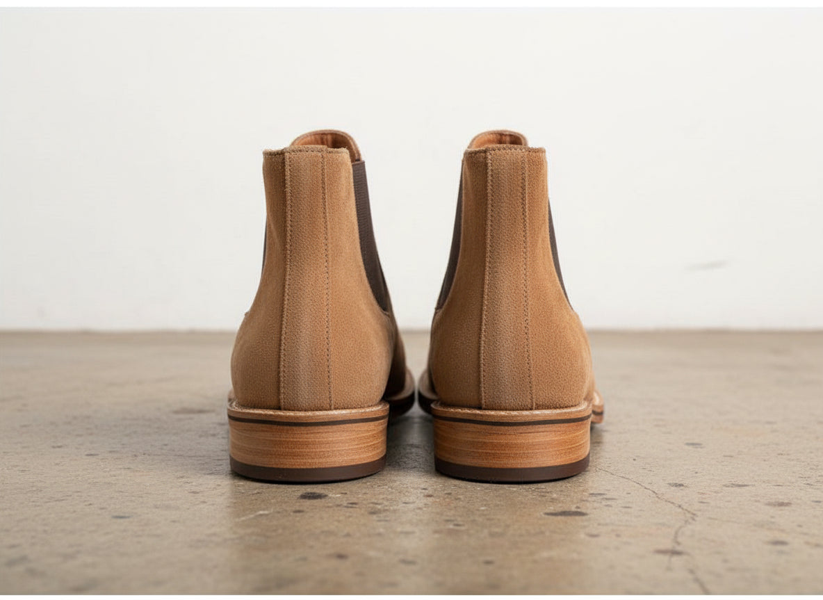 Handmade Men's Full Grain Suede Chelsea Boots - back-view