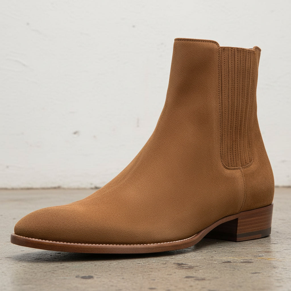 Handmade Men's Full Grain Suede Chelsea Boots - detail-view-showing-texture