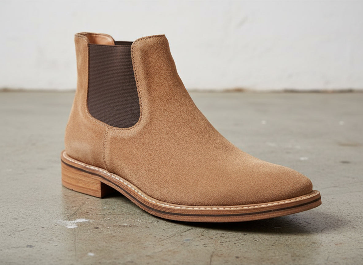 Handmade Men's Full Grain Suede Chelsea Boots - detail-view-showing-texture