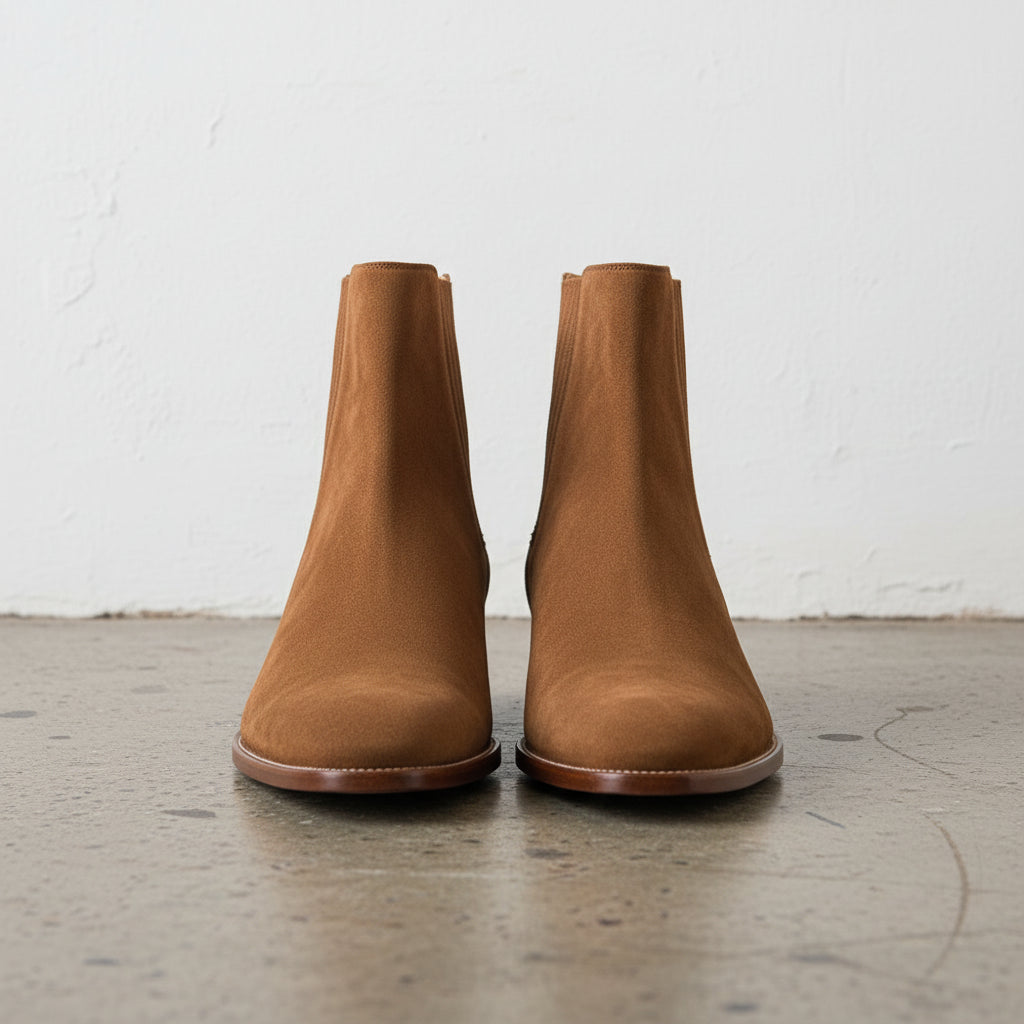 Handmade Men's Full Grain Suede Chelsea Boots - front-view