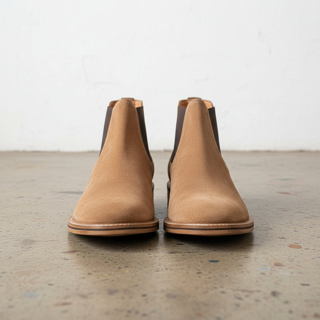 Handmade Men's Full Grain Suede Chelsea Boots - front-view