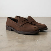 Handmade Men's Full Grain Suede Classic Slip-On Loafers - angle-view-showing-depth