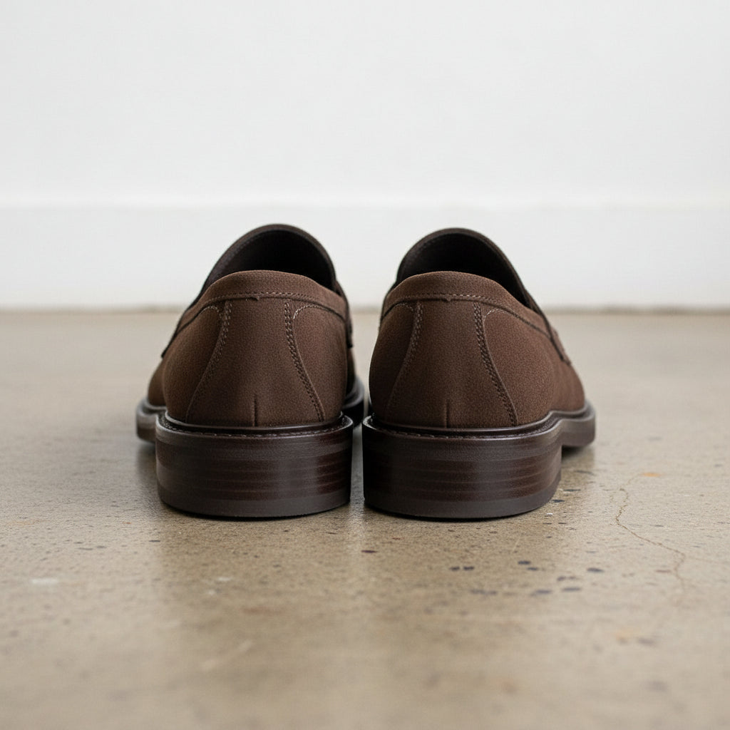 Handmade Men's Full Grain Suede Classic Slip-On Loafers - back-view