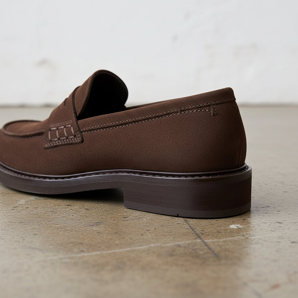 Handmade Men's Full Grain Suede Classic Slip-On Loafers - detail-view-showing-texture