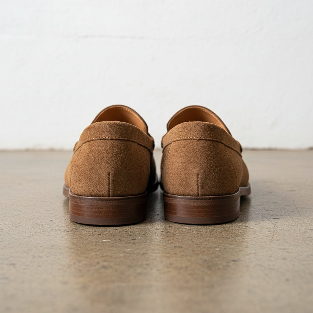 Handmade Men's Full Grain Suede Tassel Loafers - Classic Style - back-view