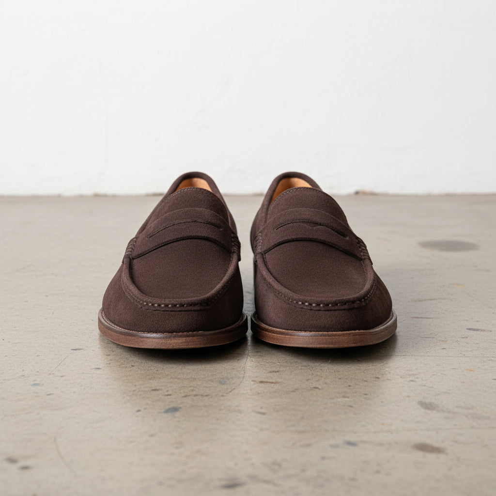 Handmade Men's Full Grain Suede Tassel Loafers - Classic Style - front-view